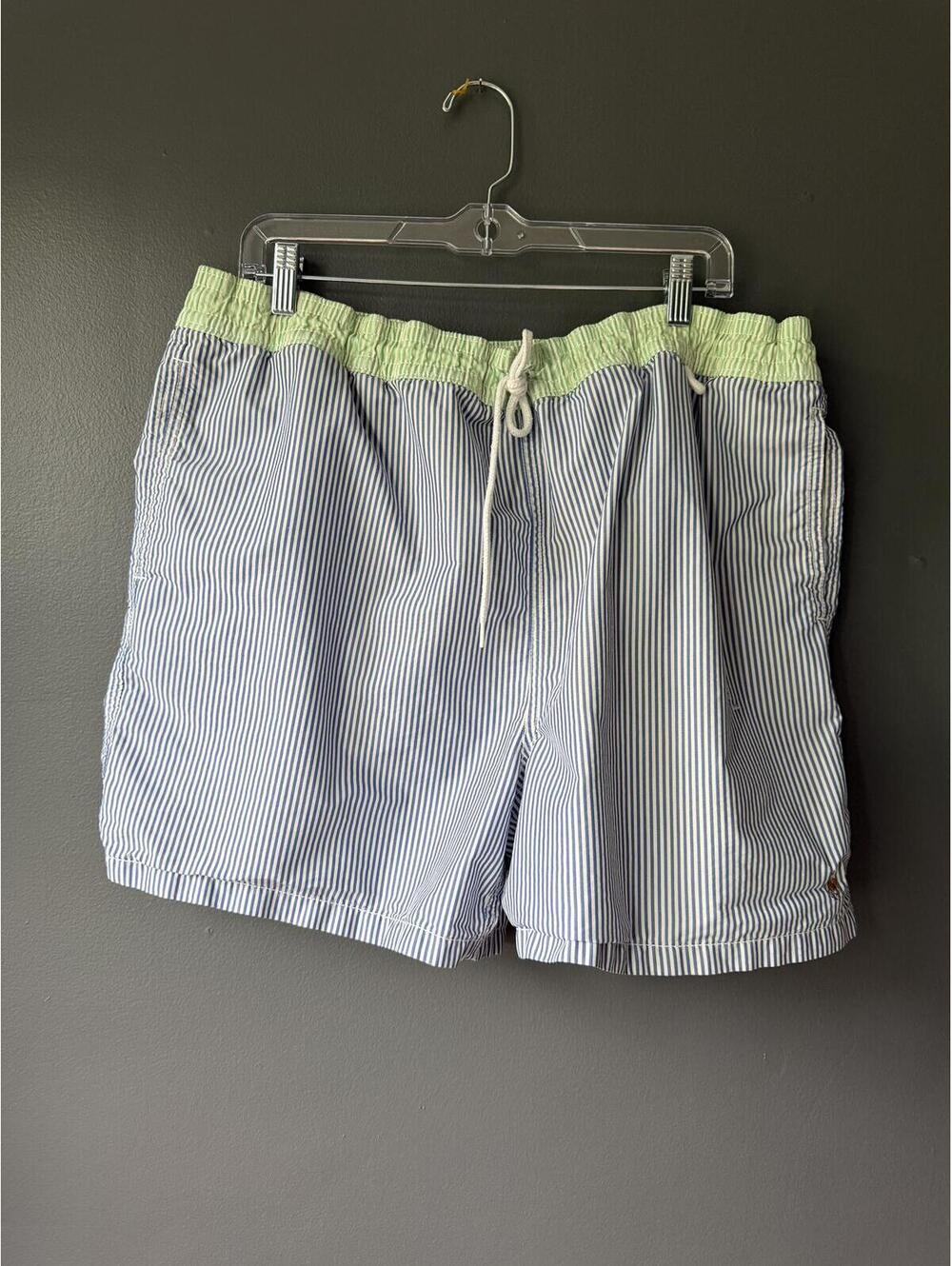 Polo Ralph Lauren Men's Striped Swim Trunks with Lime Green Waistband